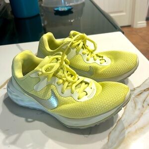 Nike Running shoes! Size 7. Really cool bright, light yellow!
